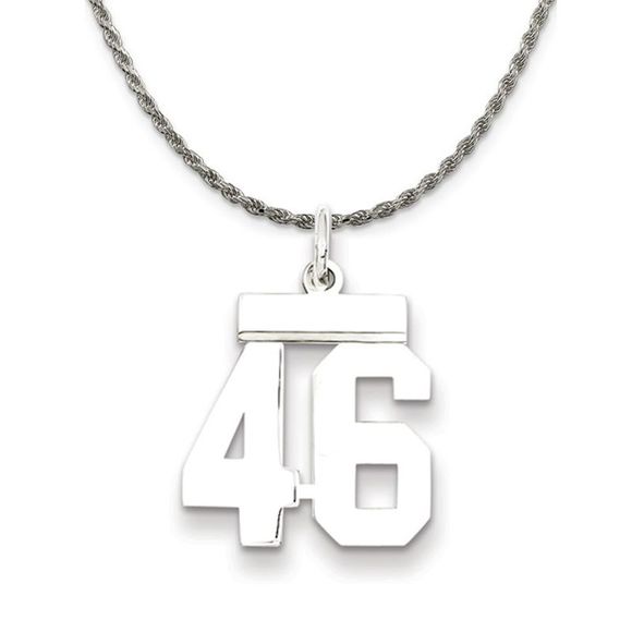 Sterling Silver Athletic Lg Polished Number 46 Necklace - 26 Inch - Picture 1 of 7